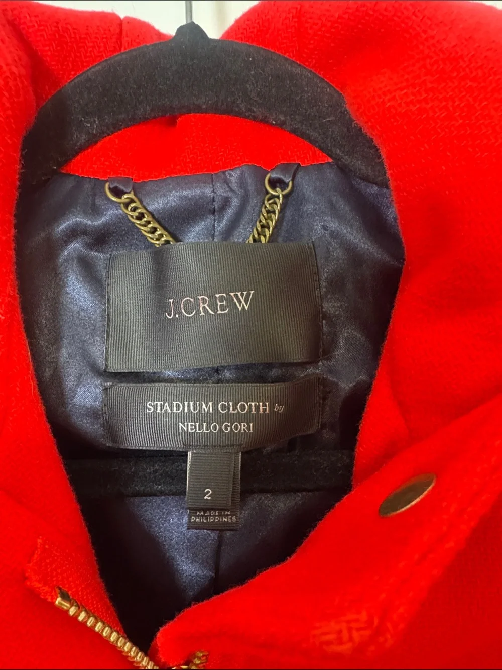 J.Crew Stadium Cloth Nello Gori Red Wool Hooded Coat Size 2 Italian Wool